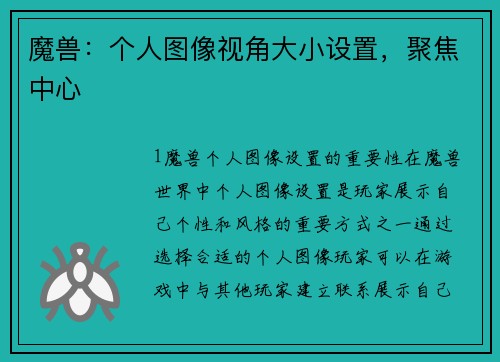 魔兽：个人图像视角大小设置，聚焦中心